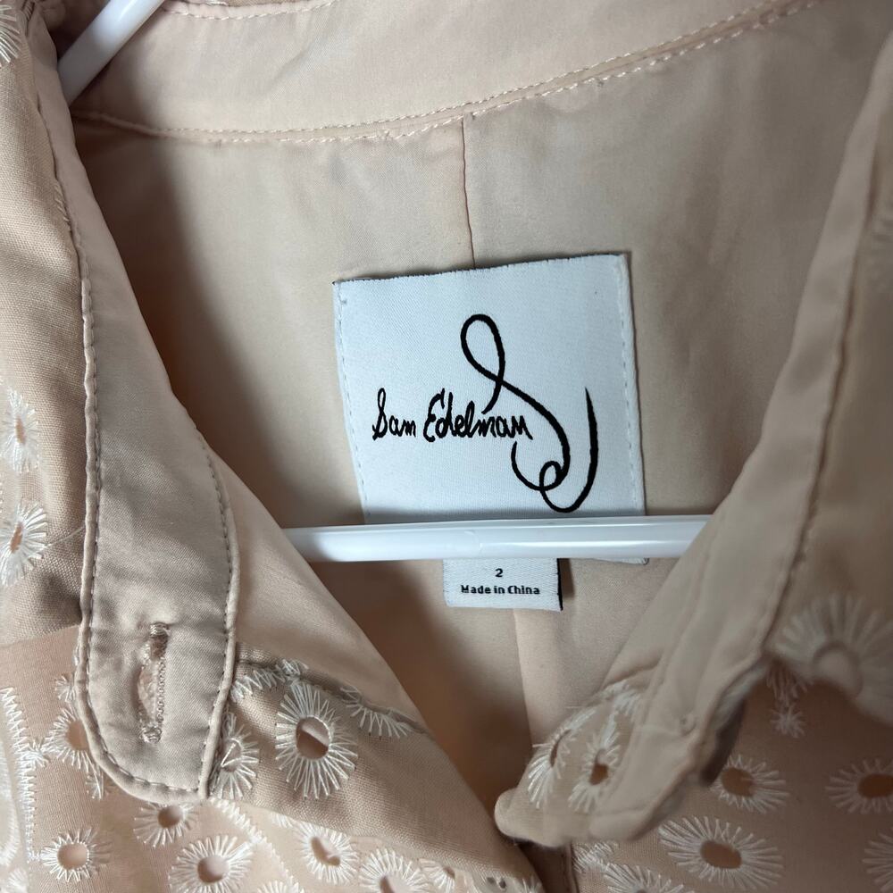 Sam Edelman Eyelet Shirt Dress Beige Puff Sleeve Belted Mini Dress Size 2 - Picture 7 of 10